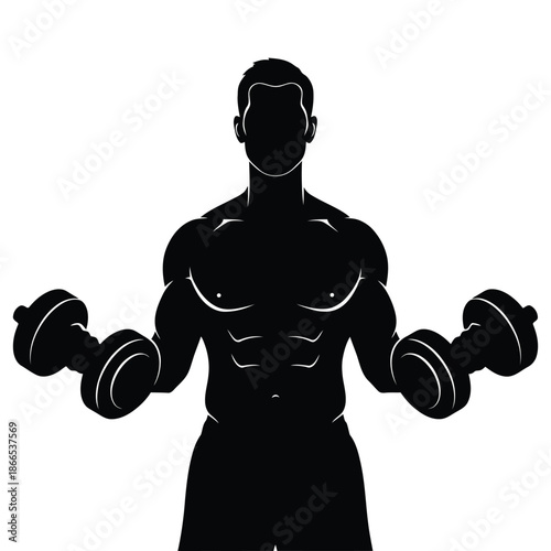 Muscular Man Silhouette Lifting Dumbbells Workout Fitness Icon