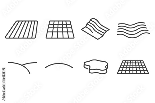 Line Style Terrain Icons. Line style icons of terrain governance systems: organized field, grid plain, structured slope, grass