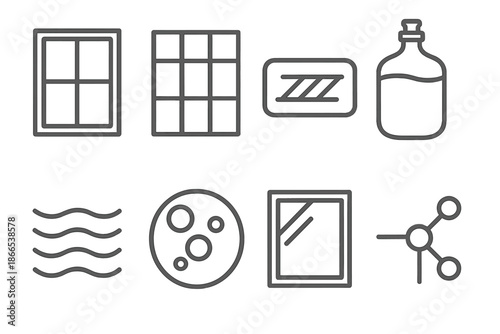 Fermentation Process Icons. Line style icons of opening arrangement fermentation: structured window path, airflow grid, vented