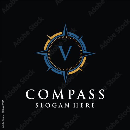 Initial letter V compass navigation logo design inspiration 