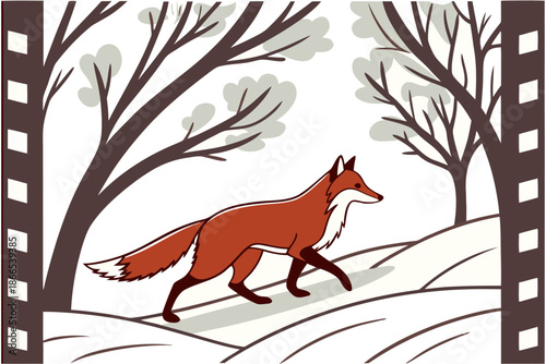A Red Fox with a Full Winter Coat Walks Through a Snowy Forest Landscape