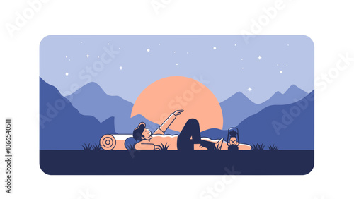 Dreamy Night Camping Scene With Man Relaxing On Sleeping Pad Under Starry Sky