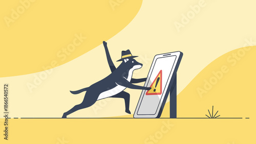 Digital Caution Wolf Reaching For Danger Screen Displaying Security Alert Notice