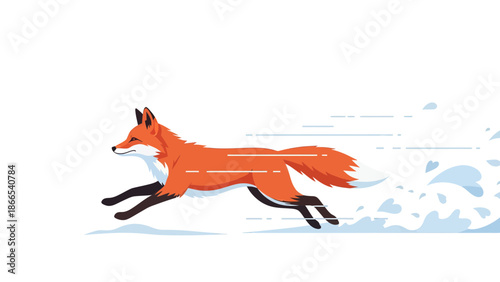 Dynamic Fox Running Through Winter Landscape Vector Illustration