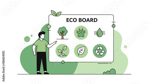 Ecological Presentation With Environmental Icons And A Man Showing Nature Concept