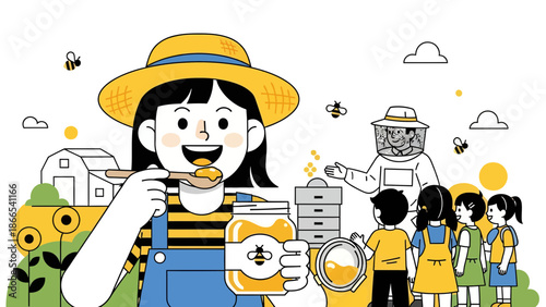 Educational Apiary Visit With Honey Tasting For School Children On The Farm