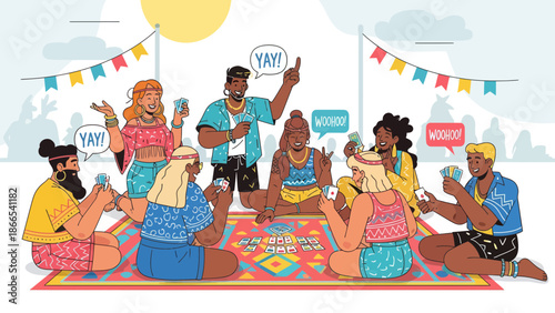 Diverse Friends Enjoying A Card Game Picnic Celebrating Togetherness And Friendship