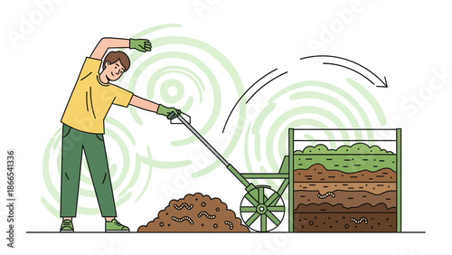 Effective Composting Solution Man Tilling Ground For Fertile Soil Illustration
