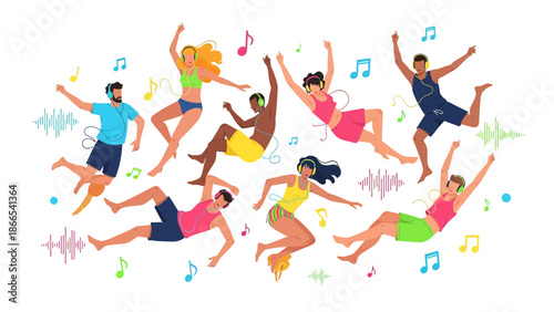 Diverse People Enjoying Music And Dancing With Joyful Summer Atmosphere