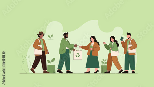 Diverse People Supporting Sustainability And Environmental Awareness With Green Initiatives