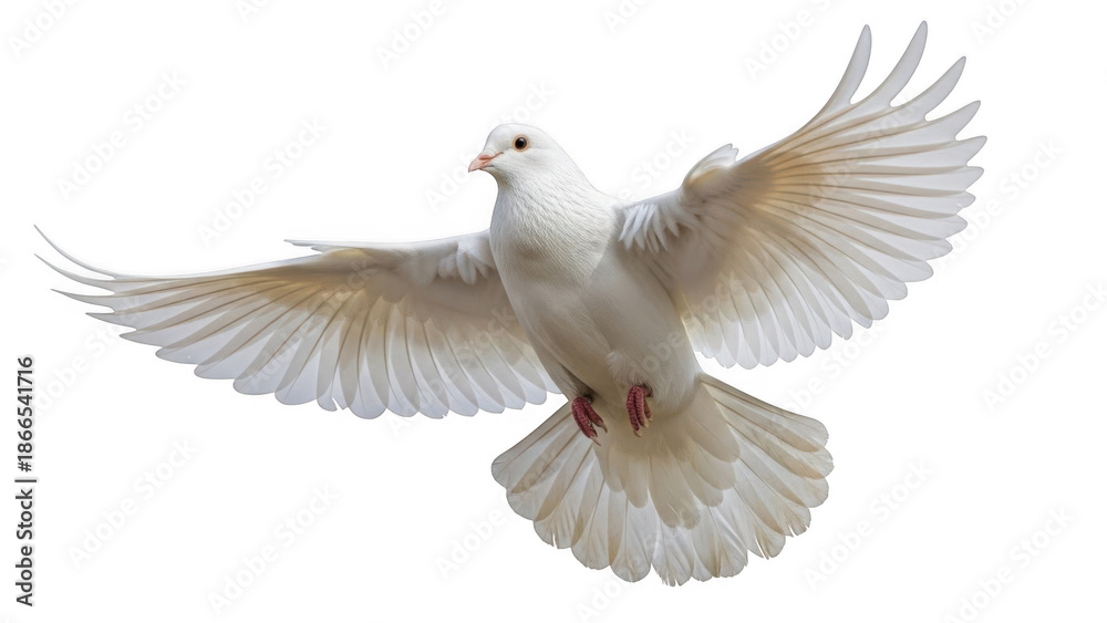 Fototapeta premium Graceful dove takes flight against a serene sky
