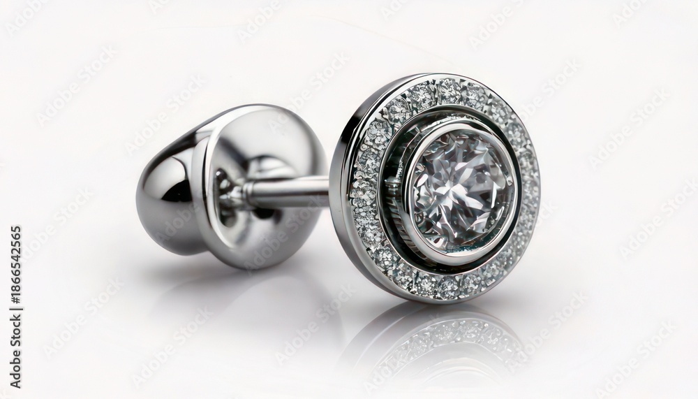 Obraz premium Elegant Silver Cufflink with Sparkling Diamonds - A Luxurious Accessory for Formal Wear.