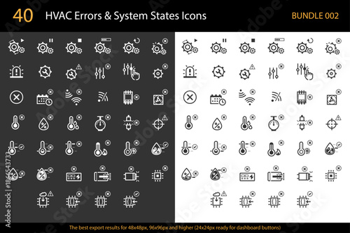 Smart Heating & HVAC System Status Icons – IoT Monitoring, Errors, Maintenance, Sensors & Firmware, SVG Vector Set