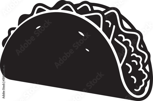 Black and white of a taco with visible filling and tortilla texture also transparent background food