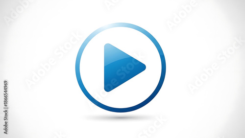 A blue play button icon in a circle on a white background