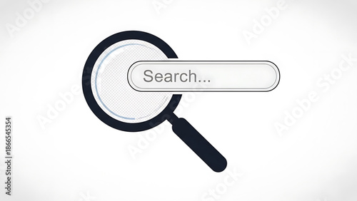 A vector graphic illustration of a magnifying glass with a search bar
