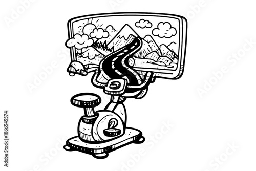 Futuristic Training Doodle. Doodle-style vector icon of a futuristic training machine with a display that transforms into a