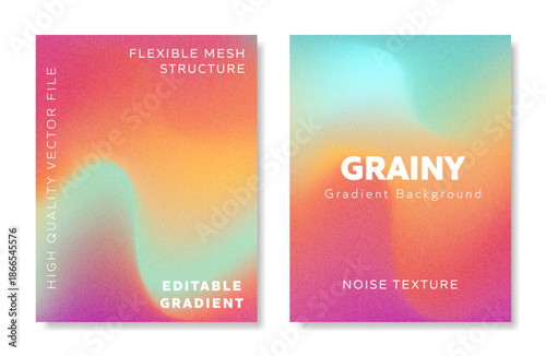 Grainy gradient background set in Letter size, featuring flexible mesh structure and noise texture in vector file with bright orange, magenta, and teal gradients, perfect for marketing materials