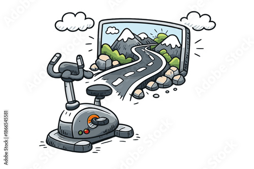 Futuristic Training Doodle. Doodle-style vector icon of a futuristic training machine with a display that transforms into a