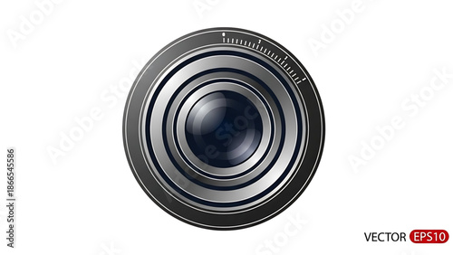 A vector graphic illustration of a camera lens on a white background
