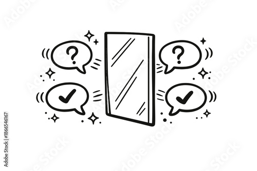 Interview Reflection Icon. Doodle-style vector icon of an interview alignment concept, questions and answers echoing in a