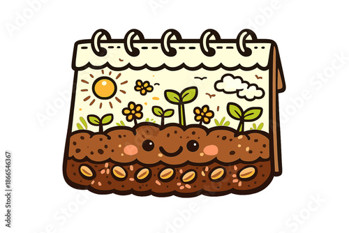 Financial Growth Icon. Doodle-style vector icon of financial seeding concept, calendar transforming into a garden with planted