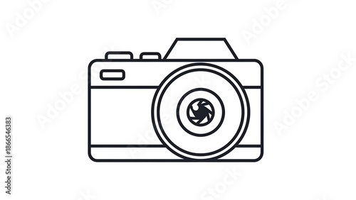 A minimalist vector graphic illustration of a camera icon in flat design style