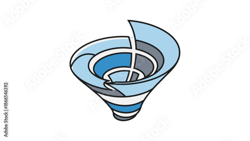 Abstract Stylized Blue and Grey Tornado Vortex Icon on Isolated White Background