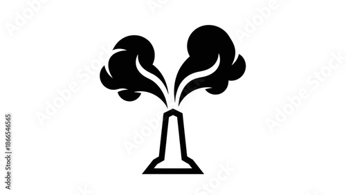 Smoking Factory Chimney Black Icon, Isolated White Background