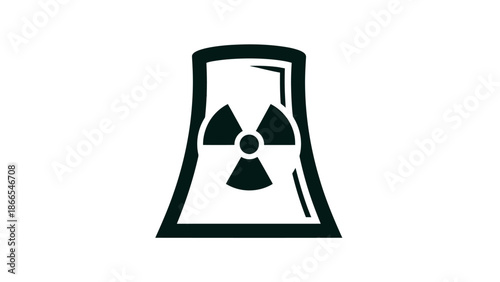 Nuclear Power Plant Icon with Radiation Symbol on Isolated White Background