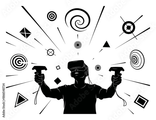 VR Gaming Silhouette - Immersive Virtual Reality Illustration