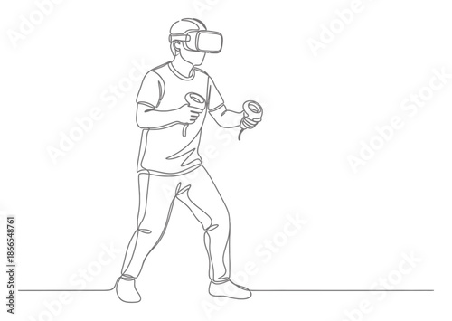 VR Gaming Line Art - Immersive Virtual Reality Illustration