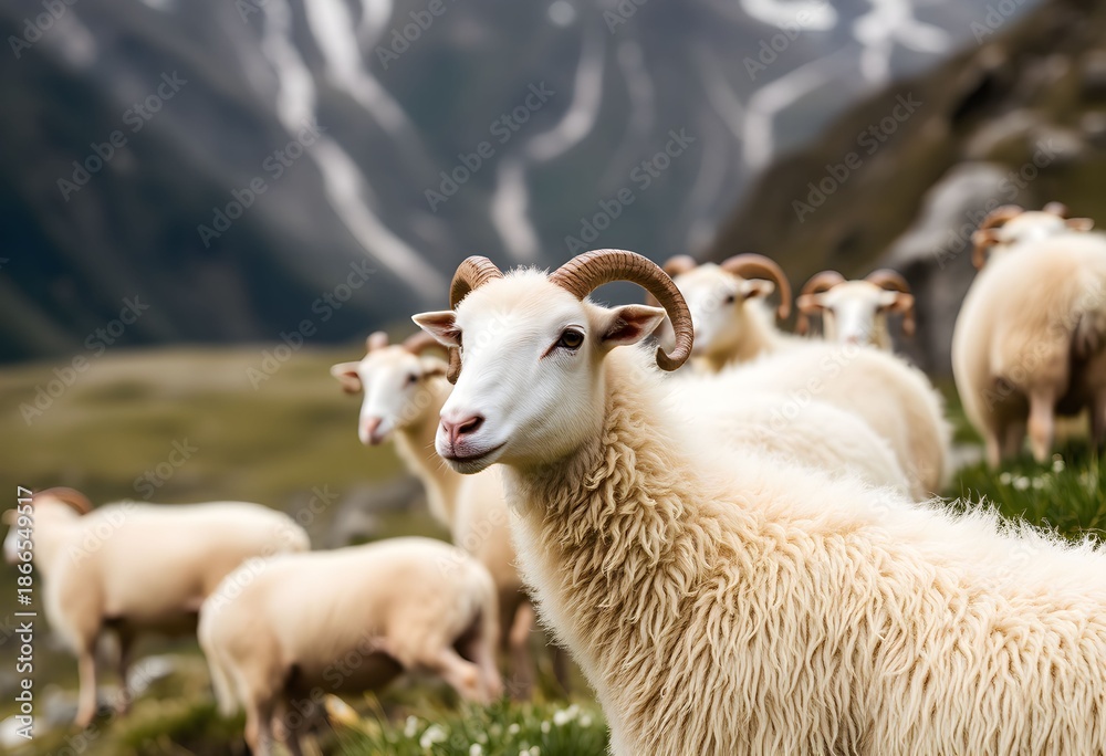 Naklejka premium A view of some Sheep in the mountains