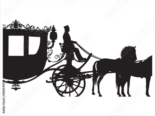Silhouette of a Carriage and Horses in Motion