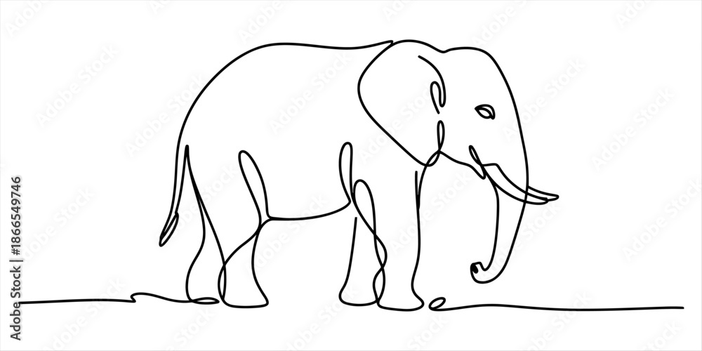 Obraz premium Continuous line art illustration of an elephant, created with a single continuous stroke. Vector, illustration