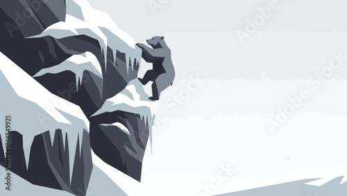 Climbing Bear In Frozen Mountain Landscape Flat Design Style Vector