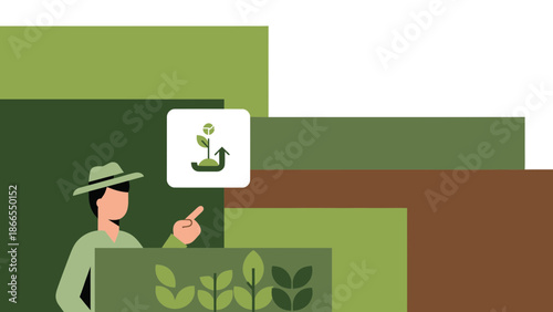 Conceptual Illustration Of Agricultural Growth Showing Man And Rising Plant
