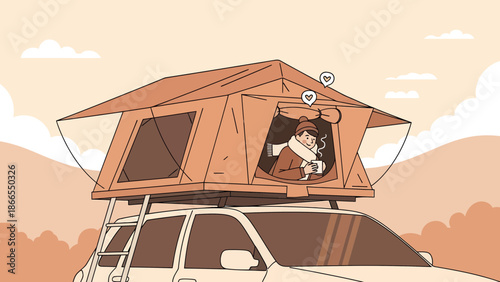Cozy Morning In Car Rooftop Tent On Road Trip Adventure Trip In Nature