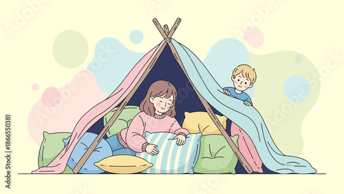 Cozy Shelter: Children Enjoying Imagination and Playtime in Their Homemade Hideaway