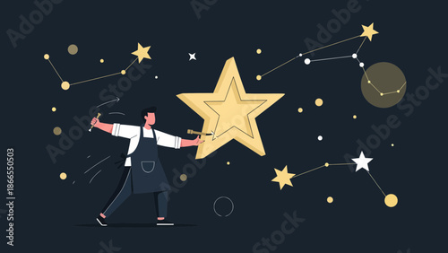 Crafting Excellence A Celestial Artisan Sculpting Dreams Under A Starry Sky