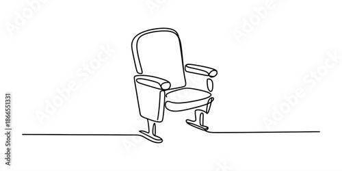 Minimalist continuous line drawing of an empty cinema seat on a white background Vector, illustration
