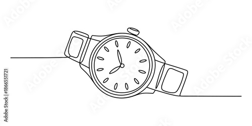 Continuous line drawing of a classic wristwatch, representing time and precision Vector, illustration