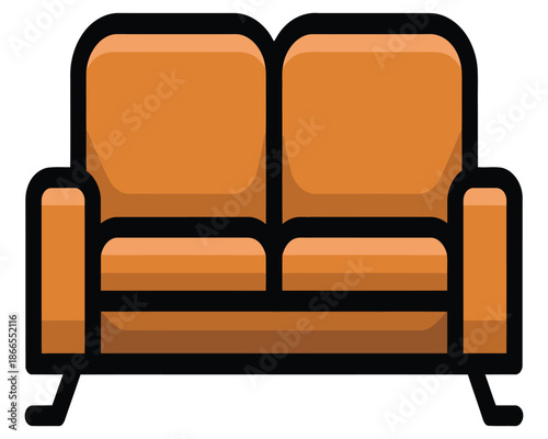 A simple cartoon illustration of a brown couch with black outline on a white background