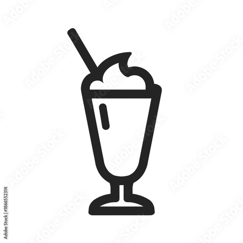 Ice cream sundae in tall glass with straw and whipped cream  