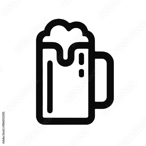 Beer mug icon with frothy head in simple line art style  
