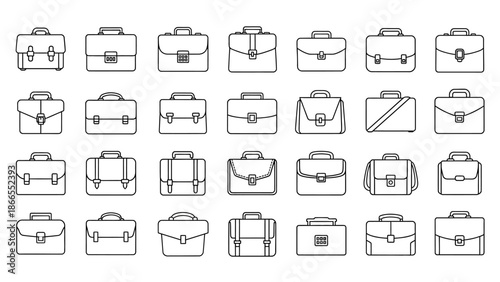Collection of various briefcase icons in different styles and designs.