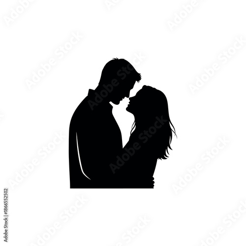 Couple embracing in silhouette, tender moment, abstract illustration, romantic gesture, love, togetherness, intimacy