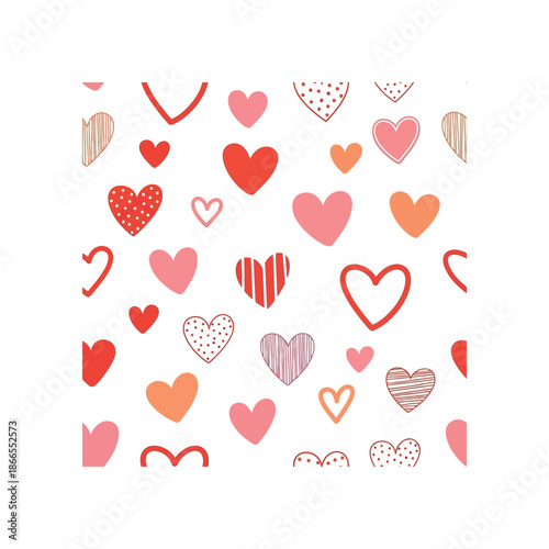 Collection of various colorful heart illustrations on a white background