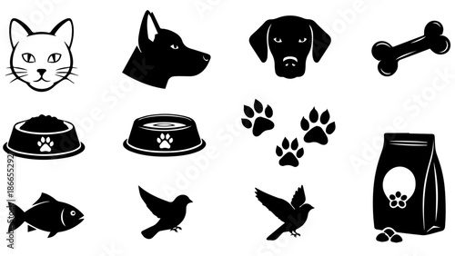 Pet supplies and food items isolated on white background, Vector