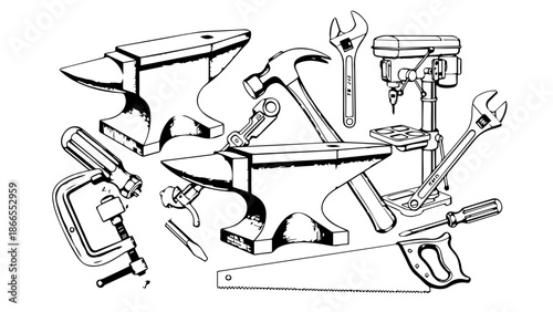 Collection of various tools isolated on white background, Vector